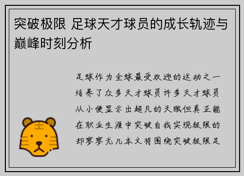 突破极限 足球天才球员的成长轨迹与巅峰时刻分析