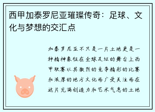 西甲加泰罗尼亚璀璨传奇：足球、文化与梦想的交汇点